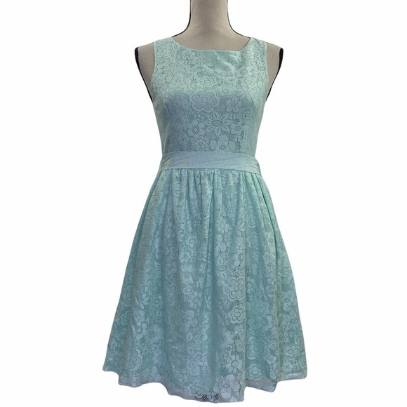 NAF Naf Seafoam Green Sleeveless Floral Lace A-Line Mini Dress - Picture 1 of 13